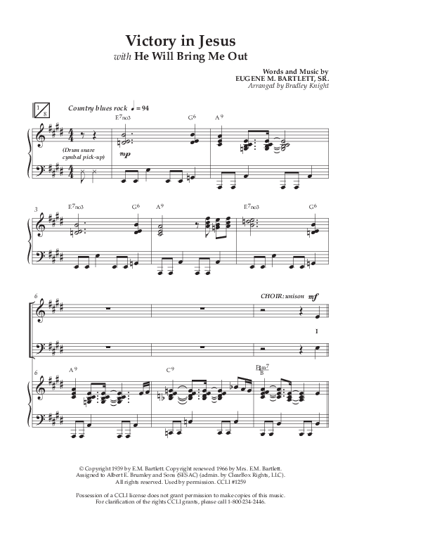 Victory In Jesus with He Will Bring Me Out (Choral Anthem SATB) Anthem (SATB/Piano) (Lifeway Choral / Arr. Bradley Knight)