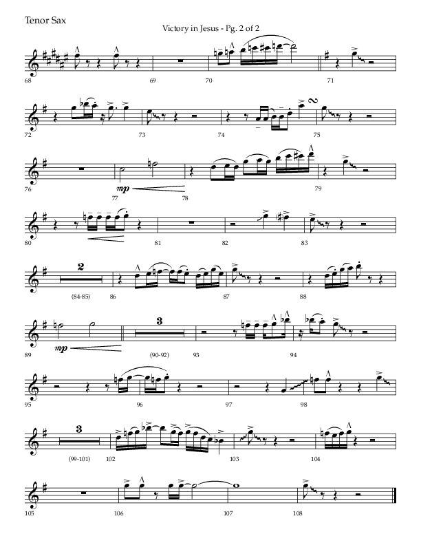Victory In Jesus with He Will Bring Me Out (Choral Anthem SATB) Tenor Sax 1 (Lifeway Choral / Arr. Bradley Knight)