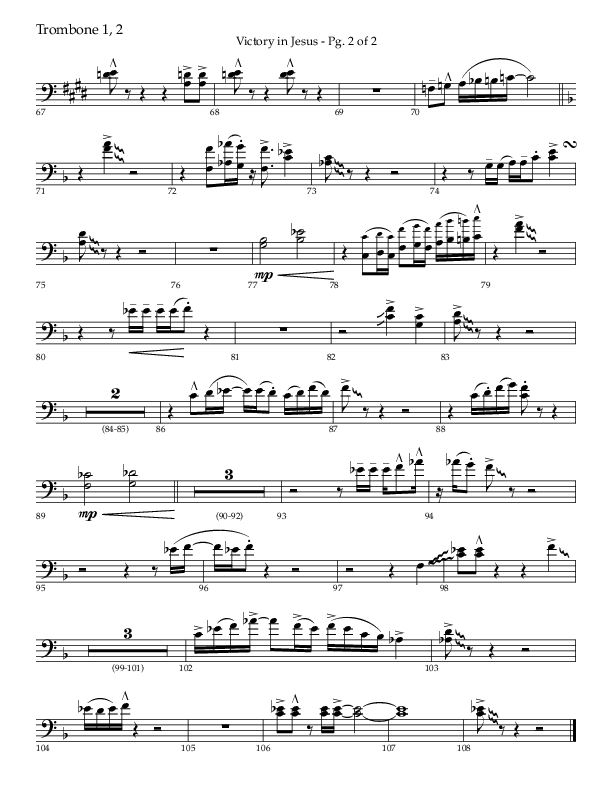 Victory In Jesus with He Will Bring Me Out (Choral Anthem SATB) Trombone 1/2 (Lifeway Choral / Arr. Bradley Knight)