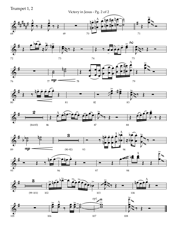 Victory In Jesus with He Will Bring Me Out (Choral Anthem SATB) Trumpet 1,2 (Lifeway Choral / Arr. Bradley Knight)