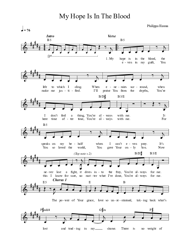 My Hope Is In The Blood Lead Sheet Melody (Philippa Hanna)