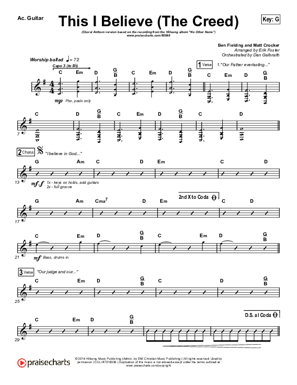 This I Believe (The Creed) (Choral Anthem SATB) Acoustic Guitar (Hillsong Worship / Arr. Erik Foster)