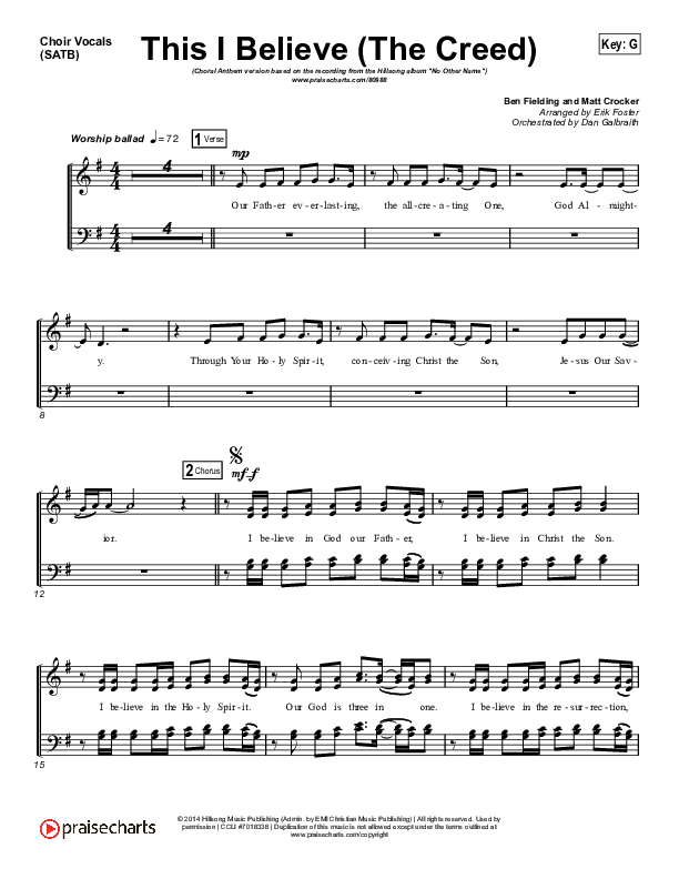 This I Believe (The Creed) (Choral Anthem SATB) Choir Sheet (SATB) (Hillsong Worship / Arr. Erik Foster)