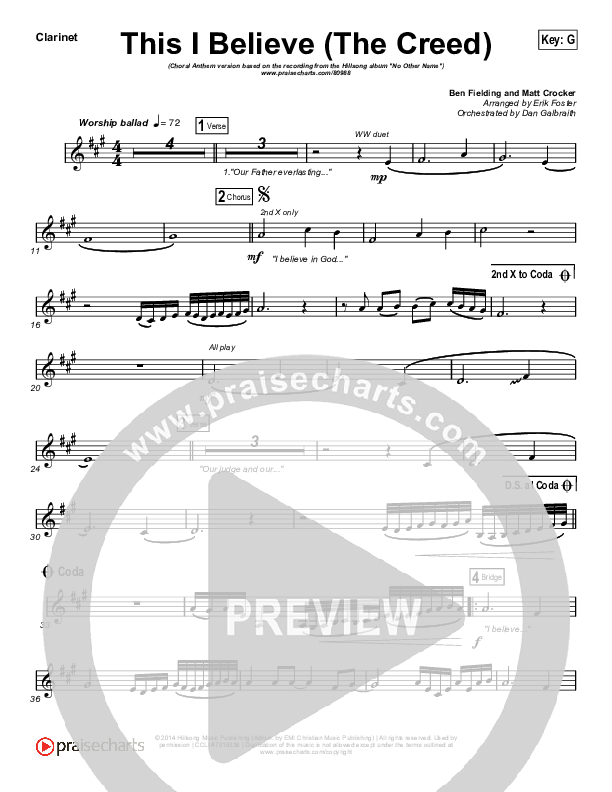 This I Believe (The Creed) (Choral Anthem SATB) Clarinet 1,2 (Hillsong Worship / Arr. Erik Foster)