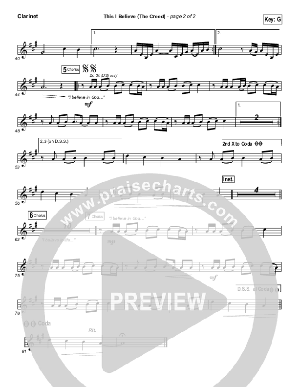 This I Believe (The Creed) (Choral Anthem SATB) Clarinet 1,2 (Hillsong Worship / Arr. Erik Foster)