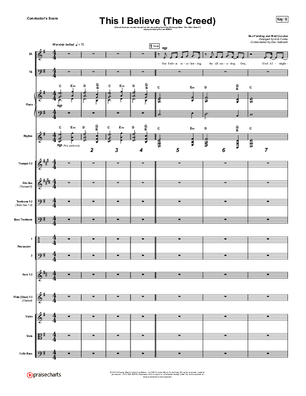 This I Believe (The Creed) (Choral Anthem SATB) Conductor's Score (Hillsong Worship / Arr. Erik Foster)