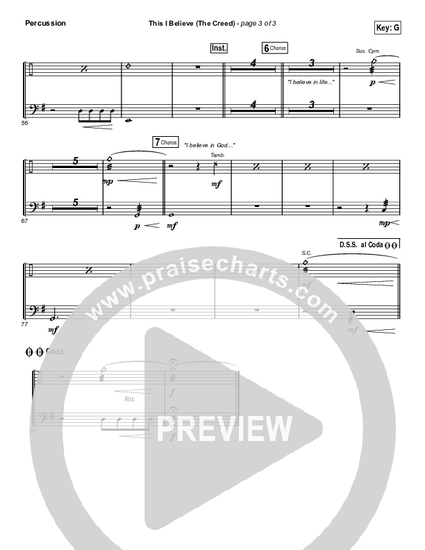 This I Believe (The Creed) (Choral Anthem SATB) Percussion (Hillsong Worship / Arr. Erik Foster)