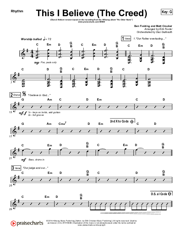 This I Believe (The Creed) (Choral Anthem SATB) Rhythm Chart (Hillsong Worship / Arr. Erik Foster)