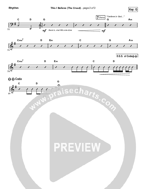 This I Believe (The Creed) (Choral Anthem SATB) Rhythm Chart (Hillsong Worship / Arr. Erik Foster)