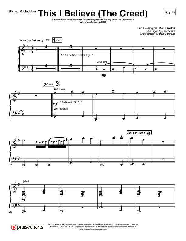 This I Believe (The Creed) (Choral Anthem SATB) String Reduction (Hillsong Worship / Arr. Erik Foster)