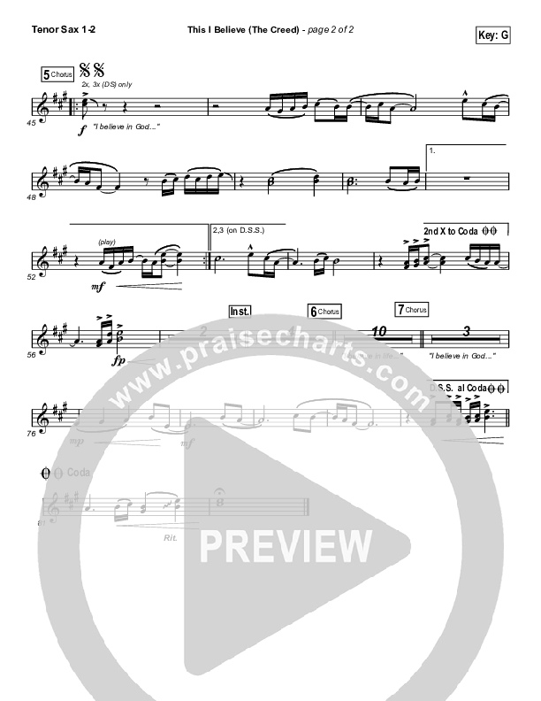 This I Believe (The Creed) (Choral Anthem SATB) Tenor Sax 1,2 (Hillsong Worship / Arr. Erik Foster)