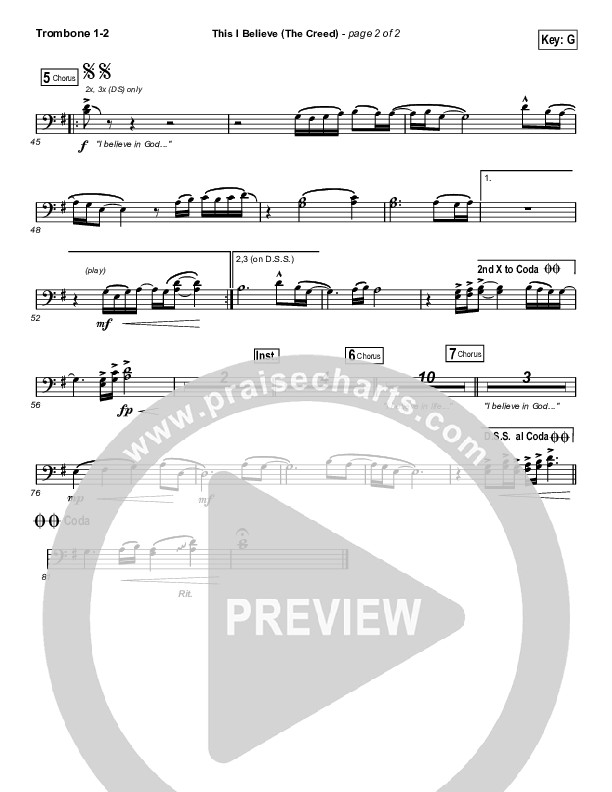 This I Believe (The Creed) (Choral Anthem SATB) Trombone 1/2 (Hillsong Worship / Arr. Erik Foster)