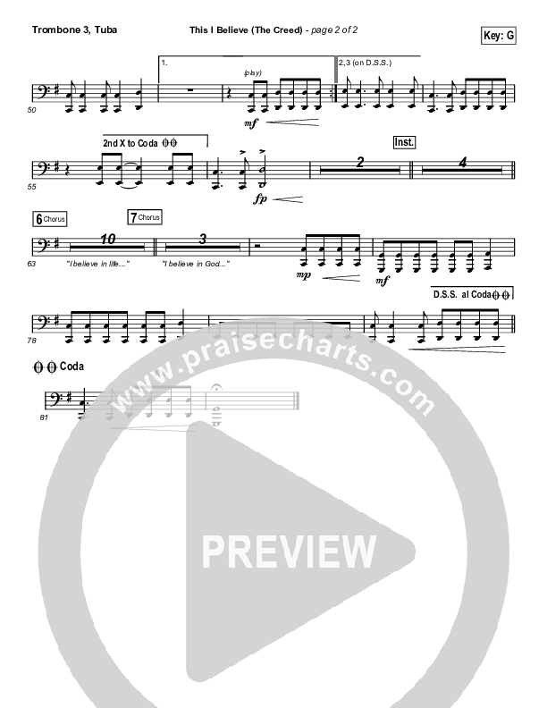 This I Believe (The Creed) (Choral Anthem SATB) Trombone 3/Tuba (Hillsong Worship / Arr. Erik Foster)
