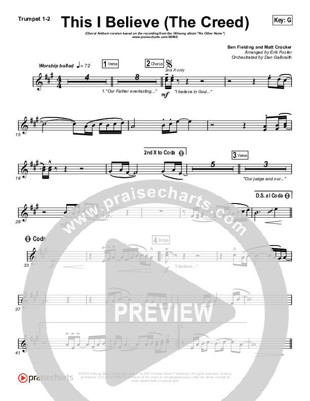 This I Believe (The Creed) (Choral Anthem SATB) Trumpet 1,2 (Hillsong Worship / Arr. Erik Foster)