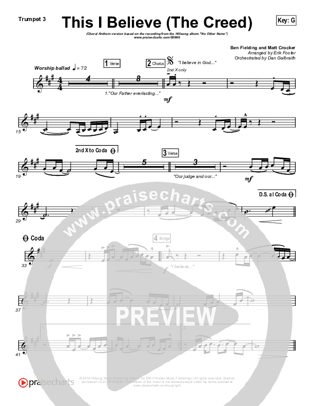 This I Believe (The Creed) (Choral Anthem SATB) Trumpet 1,2 (Hillsong Worship / Arr. Erik Foster)