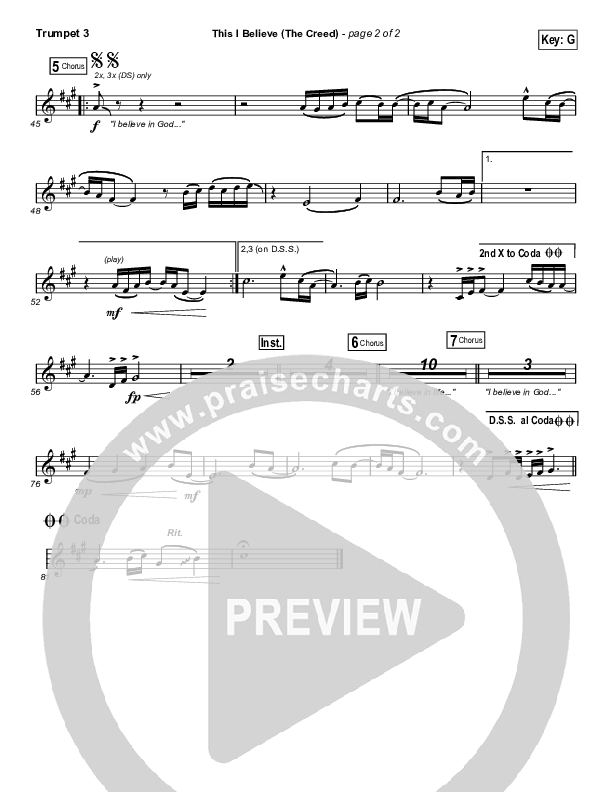 This I Believe (The Creed) (Choral Anthem SATB) Trumpet 3 (Hillsong Worship / Arr. Erik Foster)