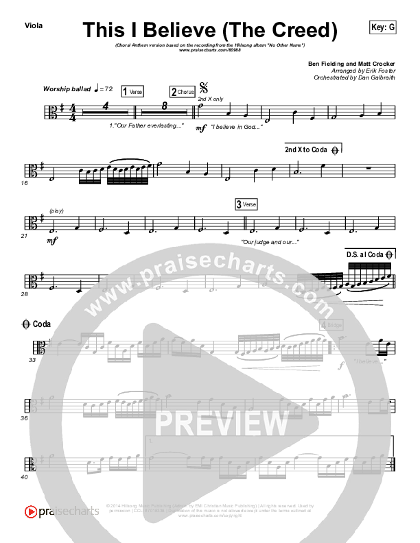 This I Believe (The Creed) (Choral Anthem SATB) String Pack (Hillsong Worship / Arr. Erik Foster)