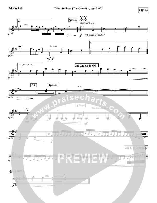 This I Believe (The Creed) (Choral Anthem SATB) Violin 1,2 (Hillsong Worship / Arr. Erik Foster)