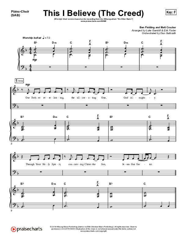 This I Believe (The Creed) (Worship Choir/SAB) Piano/Choir (SAB) (Hillsong Worship / Arr. Erik Foster)