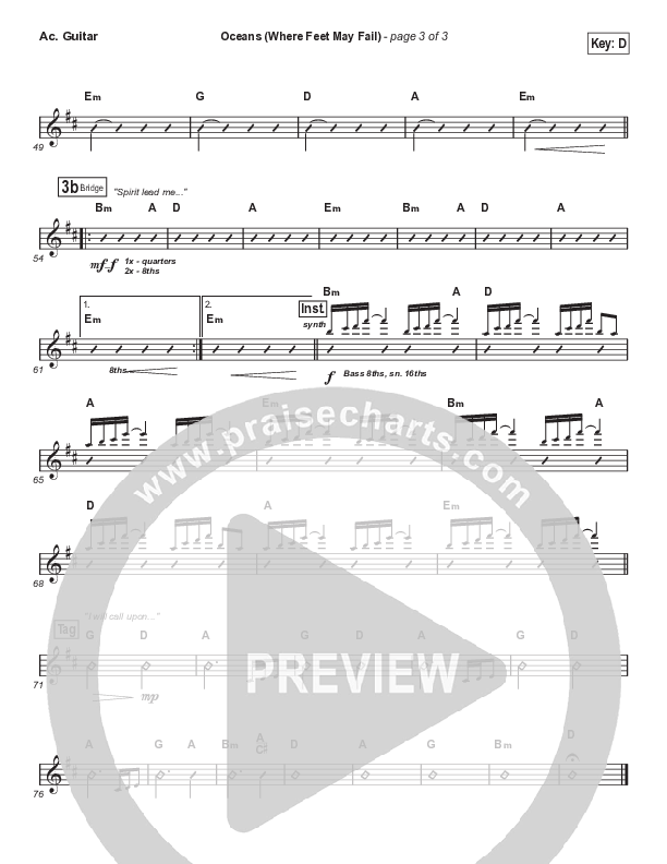 Oceans (Where Feet May Fail) (Choral Anthem SATB) Acoustic Guitar (Hillsong UNITED / TAYA / Arr. Phil Nitz)