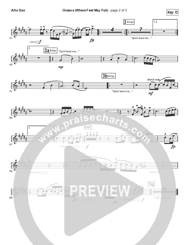 Oceans (Where Feet May Fail) (Choral Anthem SATB) Alto Sax (Hillsong UNITED / TAYA / Arr. Phil Nitz)