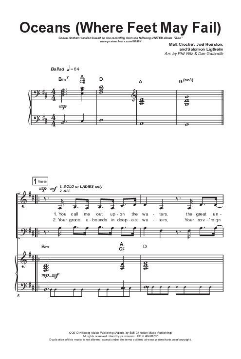 Oceans (Where Feet May Fail) (Choral Anthem SATB) Octavo (SATB & Pno) (Hillsong UNITED / TAYA / Arr. Phil Nitz)
