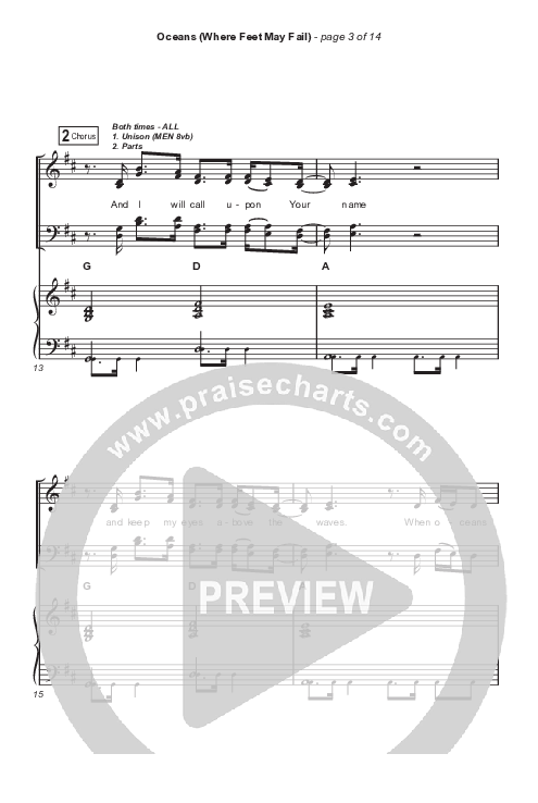 Oceans (Where Feet May Fail) (Choral Anthem SATB) Octavo (SATB & Pno) (Hillsong UNITED / TAYA / Arr. Phil Nitz)