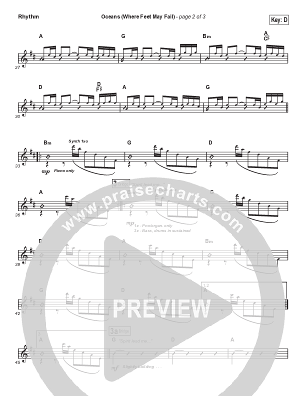 Oceans (Where Feet May Fail) (Choral Anthem SATB) Rhythm Chart (Hillsong UNITED / TAYA / Arr. Phil Nitz)