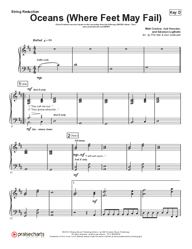 Oceans (Where Feet May Fail) (Choral Anthem SATB) String Reduction (Hillsong UNITED / TAYA / Arr. Phil Nitz)