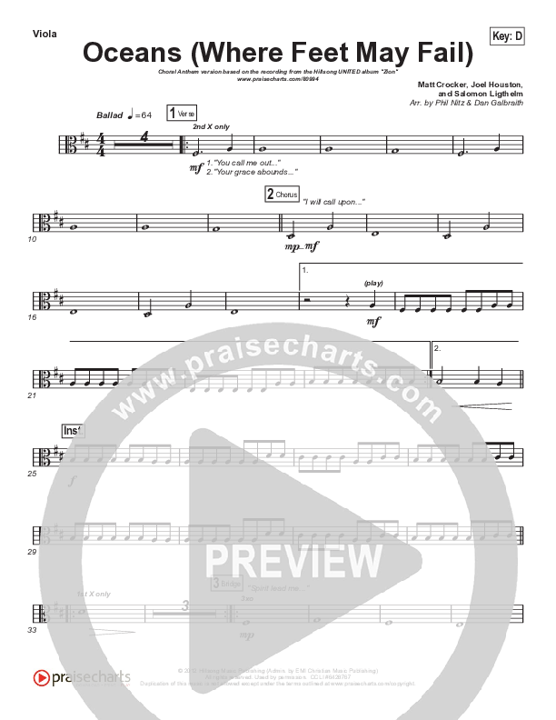 Oceans (Where Feet May Fail) (Choral Anthem SATB) String Pack (Hillsong UNITED / TAYA / Arr. Phil Nitz)