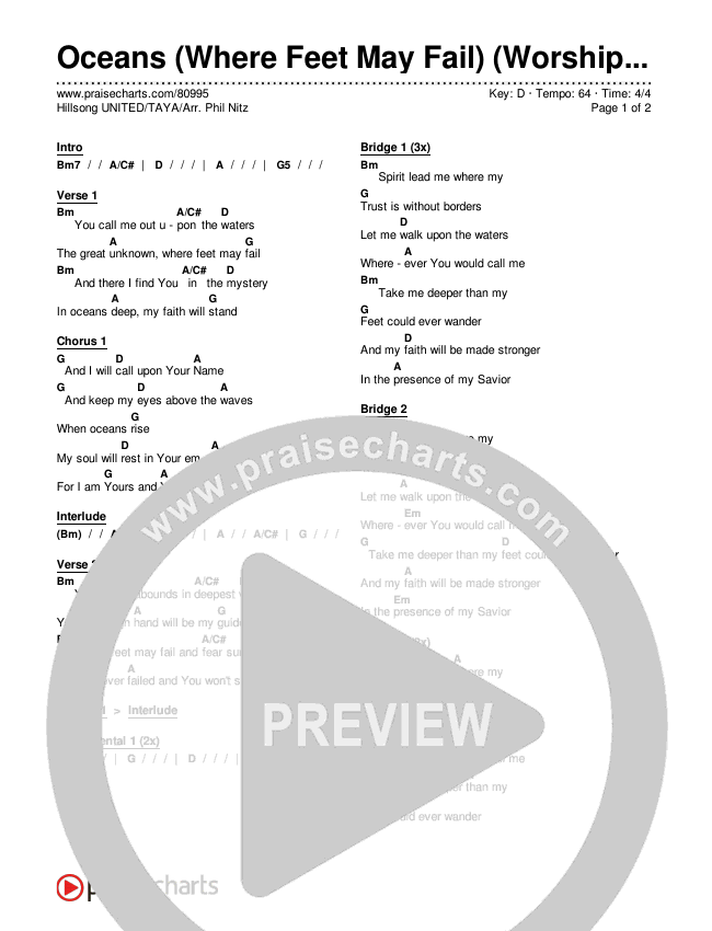 Oceans (Where Feet May Fail) (Worship Choir/SAB) Chords & Lyrics (Hillsong UNITED / TAYA / Arr. Phil Nitz)