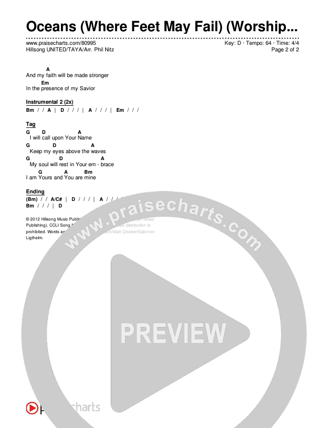 Oceans (Where Feet May Fail) (Worship Choir/SAB) Chords & Lyrics (Hillsong UNITED / TAYA / Arr. Phil Nitz)