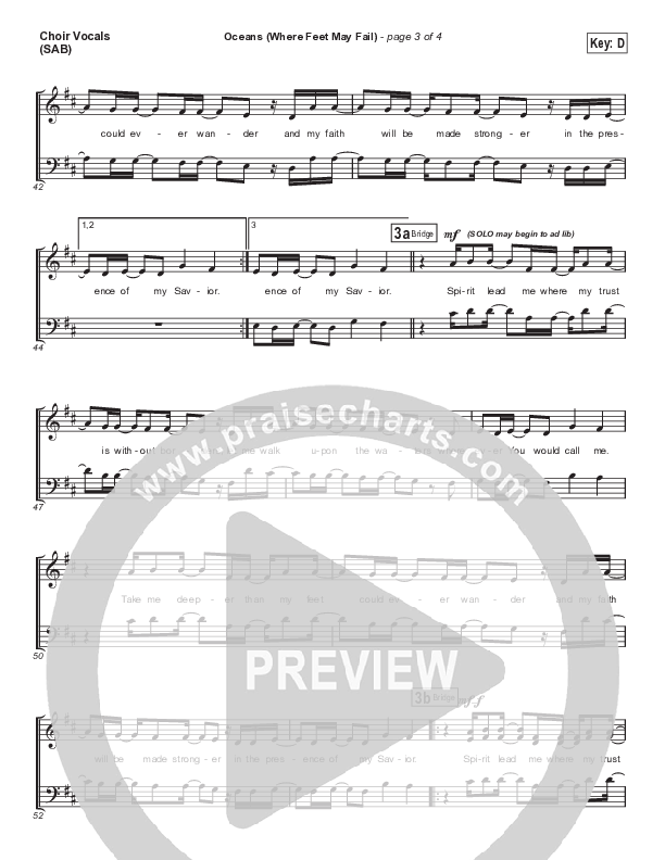 Oceans (Where Feet May Fail) (Worship Choir/SAB) Choir Sheet (SAB) (Hillsong UNITED / TAYA / Arr. Phil Nitz)