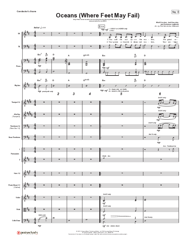 Oceans (Where Feet May Fail) (Worship Choir/SAB) Conductor's Score (Hillsong UNITED / TAYA / Arr. Phil Nitz)