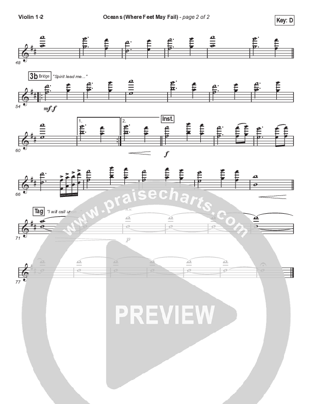 Oceans (Where Feet May Fail) (Worship Choir/SAB) Violin 1/2 (Hillsong UNITED / TAYA / Arr. Phil Nitz)