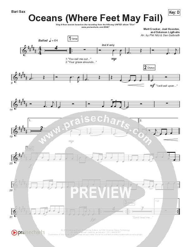 Oceans (Where Feet May Fail) (Sing It Now) Bari Sax (Hillsong UNITED / TAYA / Arr. Phil Nitz)