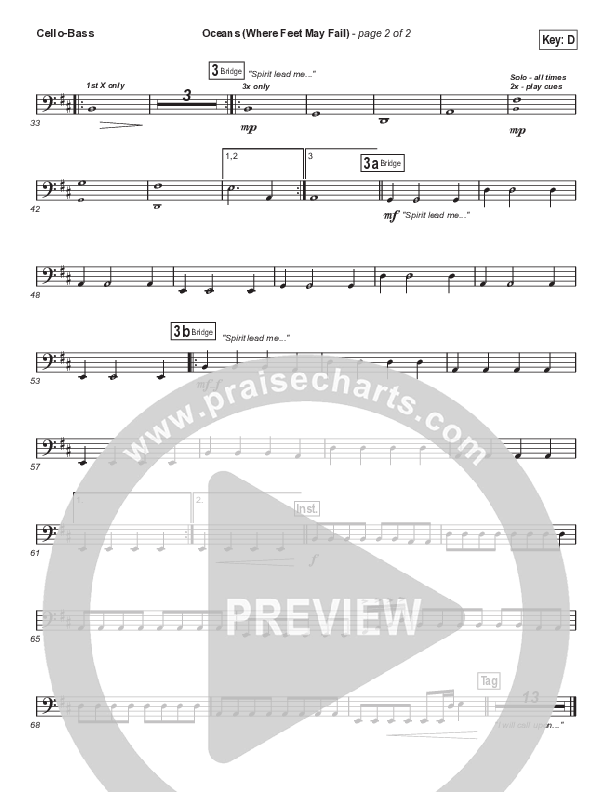 Oceans (Where Feet May Fail) (Sing It Now) Cello/Bass (Hillsong UNITED / TAYA / Arr. Phil Nitz)