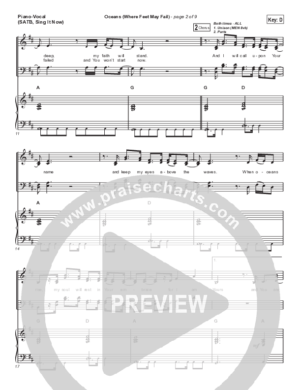 Oceans (Where Feet May Fail) (Sing It Now) Piano/Choir (SATB) (Hillsong UNITED / TAYA / Arr. Phil Nitz)