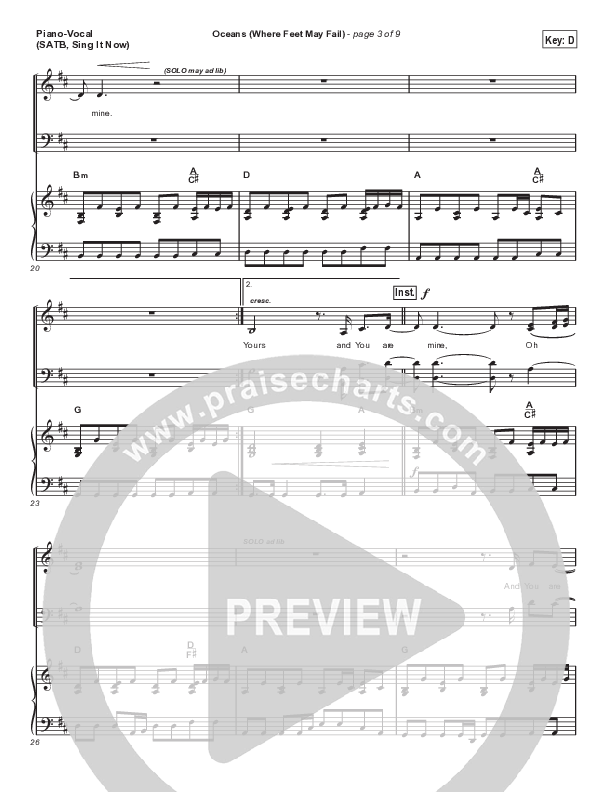 Oceans (Where Feet May Fail) (Sing It Now) Piano/Choir (SATB) (Hillsong UNITED / TAYA / Arr. Phil Nitz)