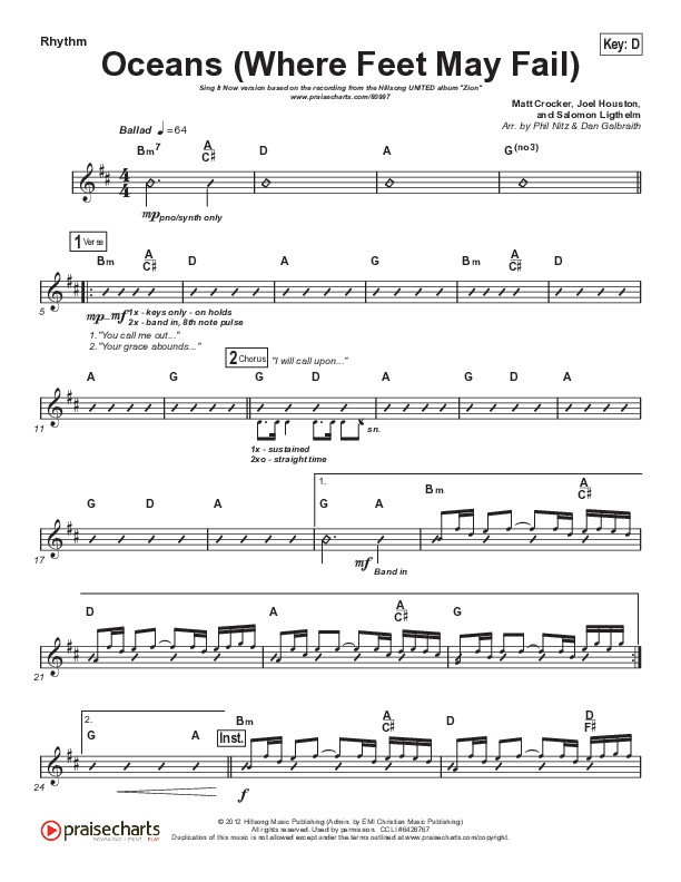 Oceans (Where Feet May Fail) (Sing It Now) Rhythm Pack (Hillsong UNITED / TAYA / Arr. Phil Nitz)