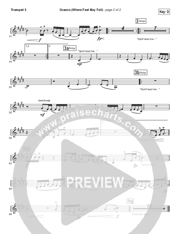 Oceans (Where Feet May Fail) (Sing It Now) Trumpet 3 (Hillsong UNITED / TAYA / Arr. Phil Nitz)