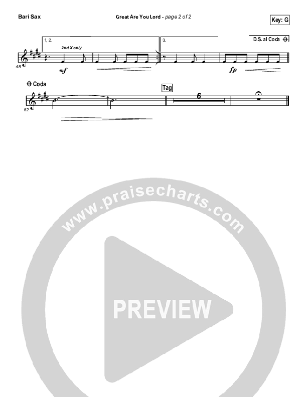 Great Are You Lord (Choral Anthem SATB) Bari Sax (All Sons & Daughters / Arr. Erik Foster)