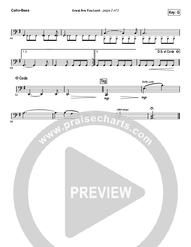 Great Are You Lord (Choral Anthem SATB) Cello/Bass (All Sons & Daughters / Arr. Erik Foster)
