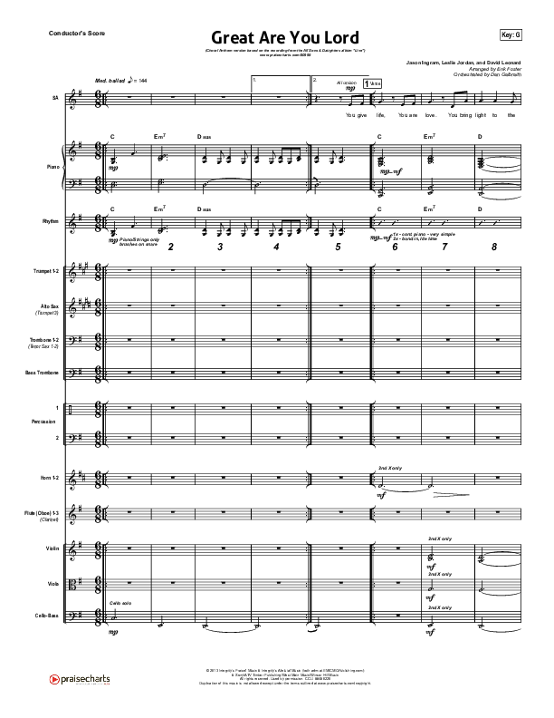 Great Are You Lord (Choral Anthem SATB) Orchestration (All Sons & Daughters / Arr. Erik Foster)