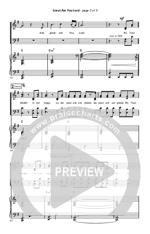 Great Are You Lord (Choral Anthem SATB) Octavo (SATB & Pno) (All Sons & Daughters / Arr. Erik Foster)