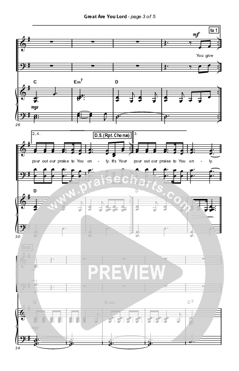 Great Are You Lord (Choral Anthem SATB) Octavo (SATB & Pno) (All Sons & Daughters / Arr. Erik Foster)