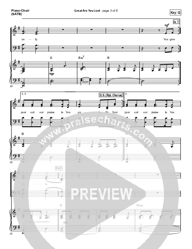Great Are You Lord (Choral Anthem SATB) Piano/Vocal (SATB) (All Sons & Daughters / Arr. Erik Foster)