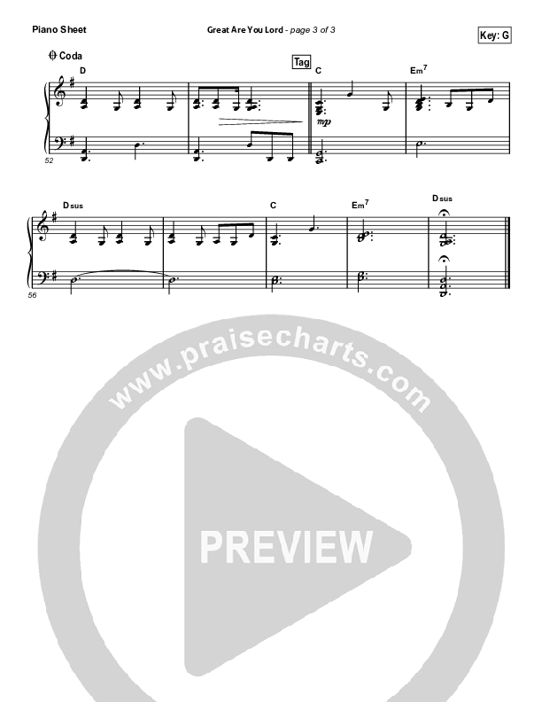 Great Are You Lord (Choral Anthem SATB) Piano Sheet (All Sons & Daughters / Arr. Erik Foster)