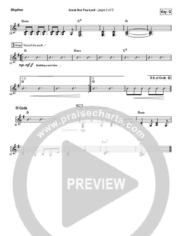 Great Are You Lord (Choral Anthem SATB) Rhythm Chart (All Sons & Daughters / Arr. Erik Foster)