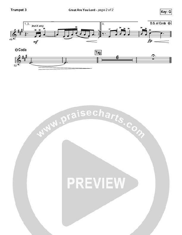 Great Are You Lord (Choral Anthem SATB) Trumpet 3 (All Sons & Daughters / Arr. Erik Foster)